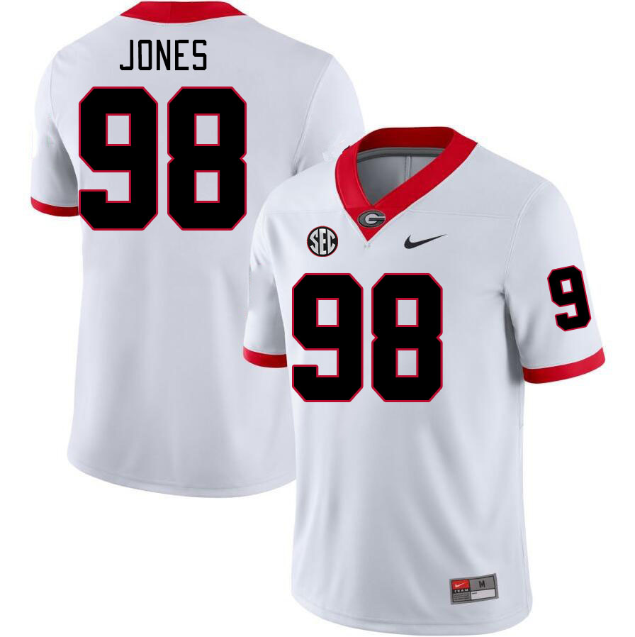 Men #98 Noah Jones Georgia Bulldogs College Football Jerseys Stitched-White - Click Image to Close